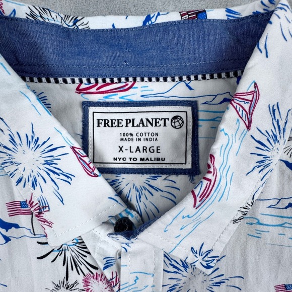 NWT Free Planet Mens Size XL Sailing Americana Short‎ Sleeve 100% Cotton Shirt - Picture 3 of 13